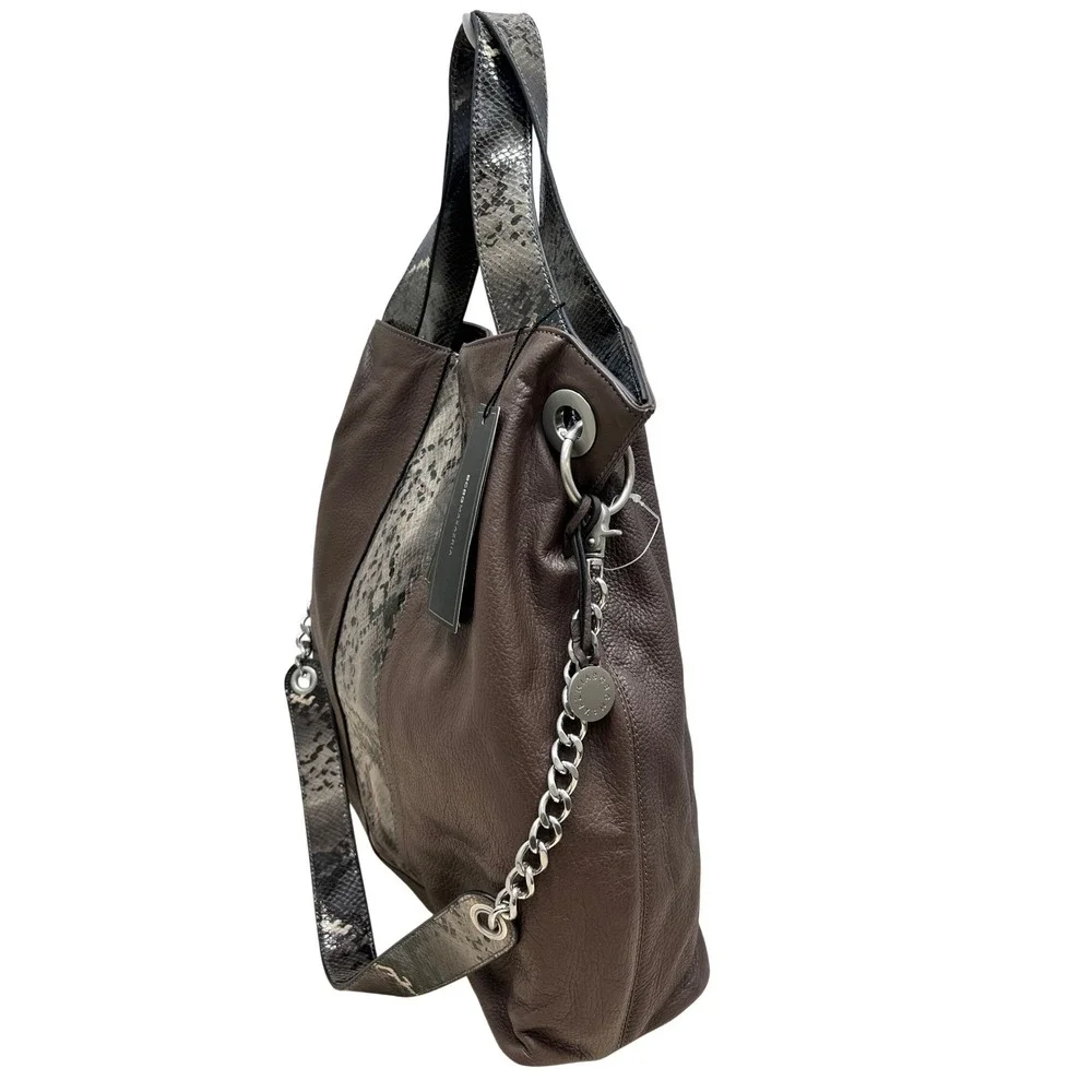 BCBGMAXAZRIA Hobo Bag Womens NS Mink New Leather Snakeskin Embossed EOR209BZ-201
